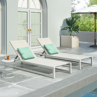 Venice - Classic Chaise Lounge Set Adjustable Aluminum Frame - White