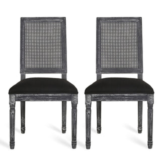 French Country Dining Chair With Rectangular Cane Backrest And Smooth Upholstered Seating