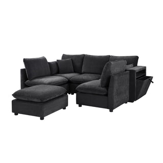 Modern Sectional Sofa U-Shaped With Movable Ottoman Storage Armrests And USB Ports
