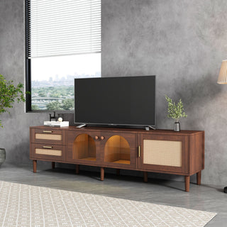 TV Stand With 3 Cabinets & 2 Drawers, LED Light Media Console For TVs Up To 80" - Dark Brown