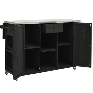 Outdoor Kitchen Island With Stainless Steel Top, Ample Storage Space, Towel And Spice Racks And A Bottle Opener