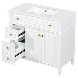 Bathroom Vanity With Sink, 3 Drawers & 2 Doors