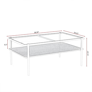 Rectangle Coffee Table With Tempered Glass Top And Legs, Modern Table For Living Room