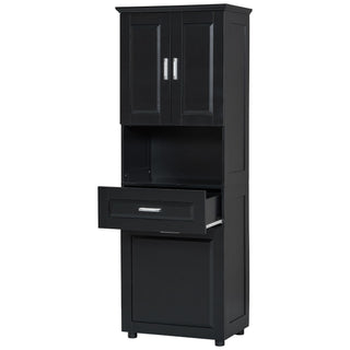 Tall Bathroom Cabinet With Tilt-Out Laundry Basket And Upper Storage