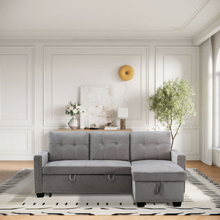 Reversible Sectional Storage Sleeper Sofa Bed, L-Shape 2 Seat Sectional Chaise With Storage, Skin-Feeling Fabric