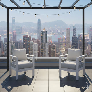 Modern All-Weather Patio Armchairs & Thick Cushions (Set of 2)