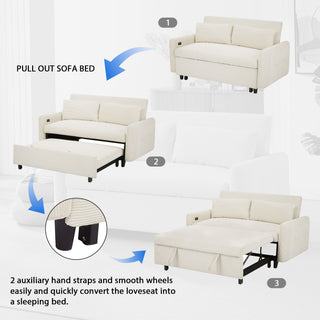 Pull-Out 2 Seat Modern Sleeper Sofa With 2 Throw Pillows And USB Ports