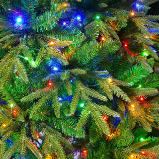 7.5Ft Premium Life Like Full Flocked Christmas Tree With Stand, Fire Resistant Tips, Warm & Colorful LED Lights - Green