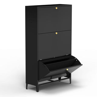 3 Drawer All Steel Shoe Cabinet, Freestanding Storage Organizer With Flip Door