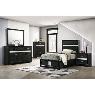 Panel Bed With Padded Headboard And Glittering Accent Stripes