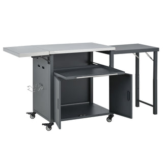 Foldable Outdoor Prep Station BBQ Cart With Trash Rack