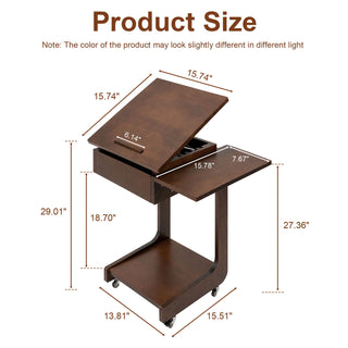 C - Shaped End Table, Rolling With 360° Adjustable & Foldable Desktop, Couch Table With Laptop Stand For Living Room - Walnut