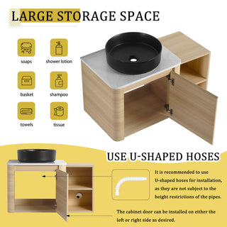 Mounted Bathroom Vanity With Art Sink, Storage Shelves, Soft Close Door