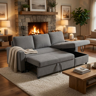 L - Shaped Convertible Sofa Bed With Storage Chaise