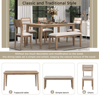 6 Piece Dining Set, Upholstered Chairs And Bench