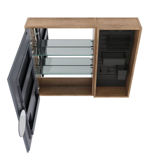 Wall Mounted Bathroom Mirror Cabinet & Adjustable Shelves - Imitative Oak