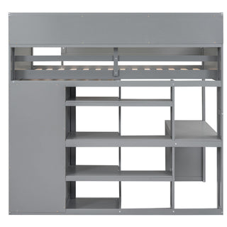 Loft Bed With Built In Desk, Storage Shelves, And Wardrobe