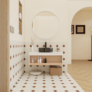 Floating Bathroom Vanity With Vessel Sink With Open Shelf Storage