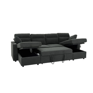 Convertible Sectional Sofa With Storage Chaise, Cup Holders And Pull Out Sleeper