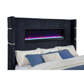 Judah - Eastern King Wingback TV Bed With Motorized Lift And Flame Visualizer - Black