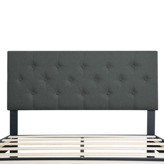 Modern Upholstered Platform Bed Frame With Button Tufted Fabric Headboard