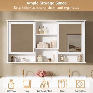 Wall Mount Mirror Cabinet With Adjustable Shelves - White