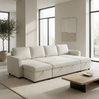 Extra Wide U - Shape Convertible Sleeper Sofa Bed With Dual Storage Ottoman