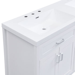 59.1" Minimalist Double Sink Bathroom Vanity With Top, Soft Close Doors & Drawers - White