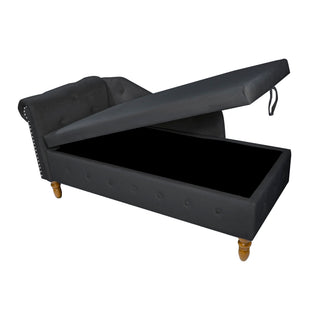 Chaise Lounge Indoor, Lounge Chair For Bedroom With Storage & Pillow, Modern Upholstered Rolled Arm Chase Lounge For Sleeping With Nailhead Trim For Living Room Bedroom Office