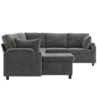 U-Shaped Sectional Sleeper Sofa With Ample Storage Space, 2 Cup Holders And Charging Ports For Living Room