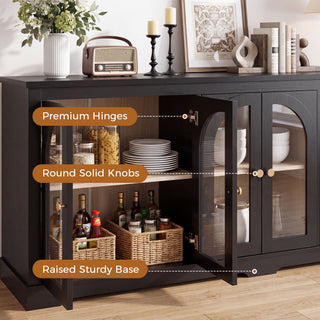 Modern Arched Glass Sideboard With 6 Doors, Buffet Cabinet With Storage And Adjustable Shelves