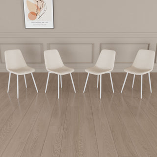 Modern Kitchen Dining Chairs (Set of 4) With Linen Padding And Sturdy Metal Legs - Beige