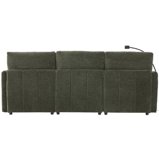 Modern Modular U-Shaped Sofa Bed With Movable Ottoman, USB Ports, Phone Holder