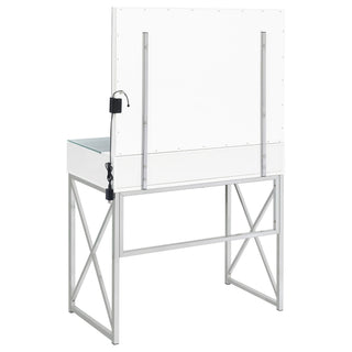 Hamlin - Makeup Vanity Table With Lighted Mirror And Padded Stool - White