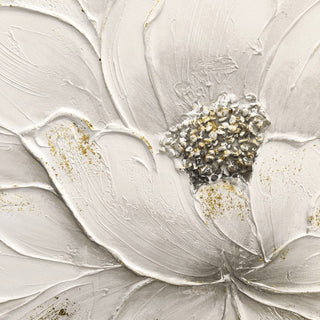 Lotus Flower Canvas Wall Art, Hand Painted Textured Floral Painting - Antique White