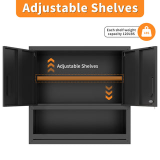 Wall-Mounted Storage Cabinet With Locking Door, 1 Shelf And Open Drawer - Black