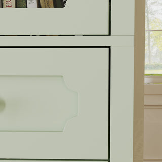 Storage Cabinet, Freestanding Curio Cabinet With Grid Doors & Drawer, Pantry Display Cabinet For Kitchen