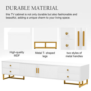 TV Media Console Table, TV Stand With Storage For Living Room - White