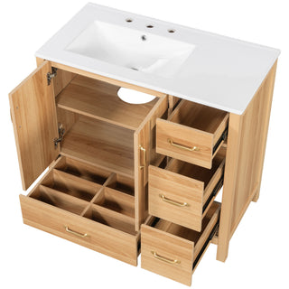Bathroom Vanity, 2 Soft Close Doors, 4 Soft Close Drawers, Adjustable Shelf, Storage Cabinet - Acacia Wood