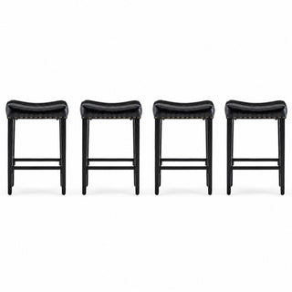 Bar Stool With Brass Nailhead Trim (Set of 2) - Black