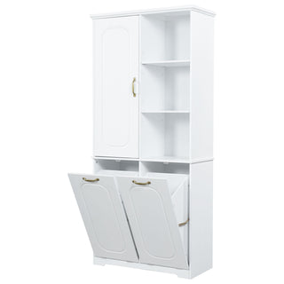 Freestanding Tall Storage Cabinet With 2 Tilt Out Hampers