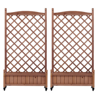 Raised Garden Bed With Trellis 2 Pack, Outdoor Planter Box & Plant Stand With Climbing Racks - Brown
