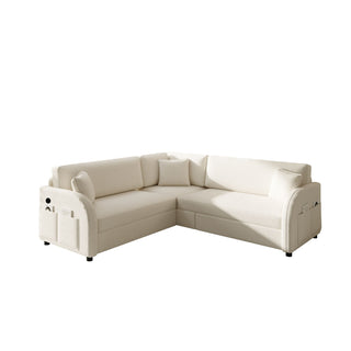 L-Shaped Couch With Pull-Out Bed, Oversize Convertible Sleeper Sofa With Side Pocket & USB Port