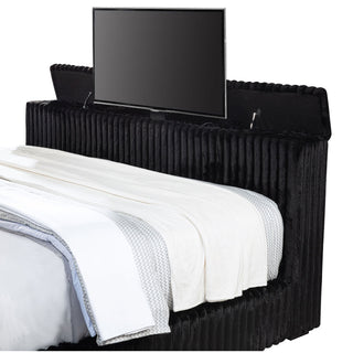 Lyman - Eastern King Wingback TV Bed With Integrated TV Lift And Power Strip - Black