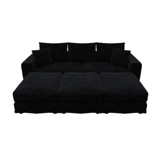 Deep Seat Convertible Sofa With Soft Pillows And Ottomans