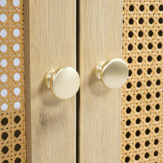 Bathroom Vanity With Handwoven Rattan Doors, Resin Basin - Natural Wood
