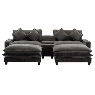 Sectional Sofa Upholstered Sofa With Two Removable Ottoman, Two USB Ports, Two Cup Holders And Large Storage Box For Living Room