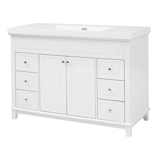 Bathroom Vanity & Sink, 6 Soft Close Drawers & Double Doors - White