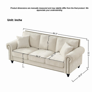 Modern 3 And 2 Seater Sofa With Rolled Arms, Tufted Upholstered Couch