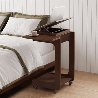 C - Shaped End Table, Rolling With 360° Adjustable & Foldable Desktop, Couch Table With Laptop Stand For Living Room - Walnut
